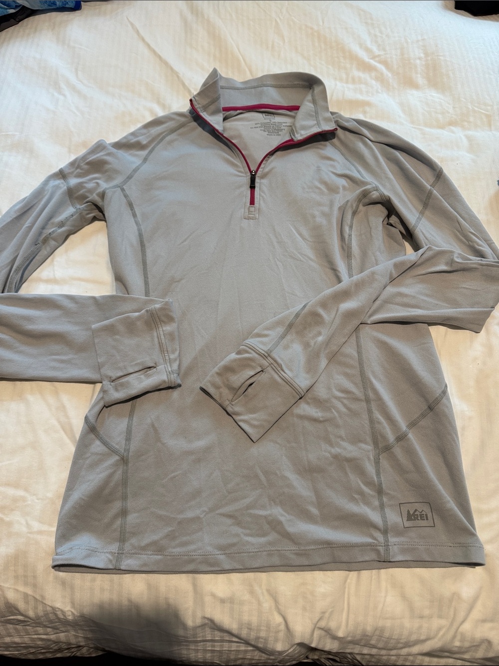 REI Light Gray women’s Quarter-Zip Performance Pullover with Pink Trim S